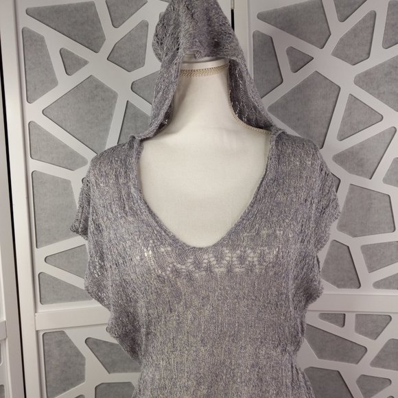 Anthropologie Moth S Pointelle Hooded Sweater Tunic Linen Blend Pullover - Picture 2 of 16